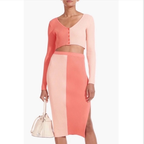 Staud Manon Two Tone Rib Knit Cropped Cardigan New Large - Picture 12 of 14